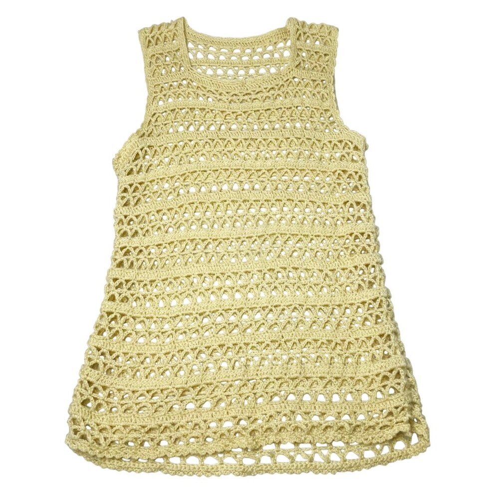 Vintage Handmade Open Knit Cream Knitted Pullover Sleeveless Sweater Vest Size M
